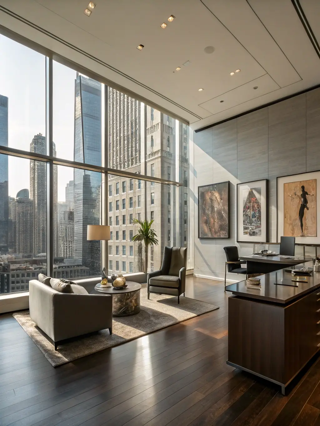 A modern, open-plan office space with glass partitions, ergonomic workstations, and vibrant accent walls, designed to foster productivity and creativity for a Hyderabad-based business.